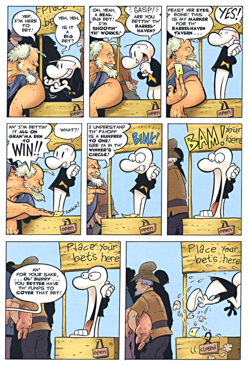 page 73 - chapter 4 of bone 2 the great cow race graphic novel by jeff smith