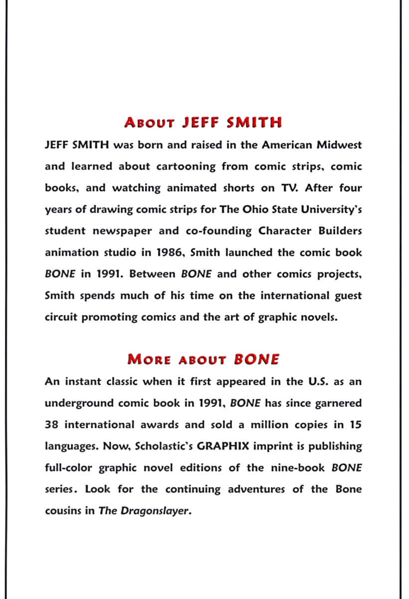 about page of bone 3 eyes of the storm graphic novel by jeff smith