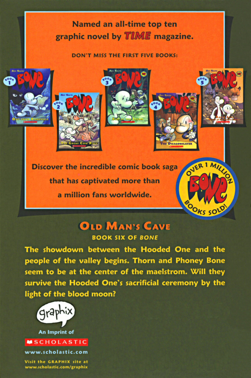 back-cover of bone 6 old mans cave graphic novel