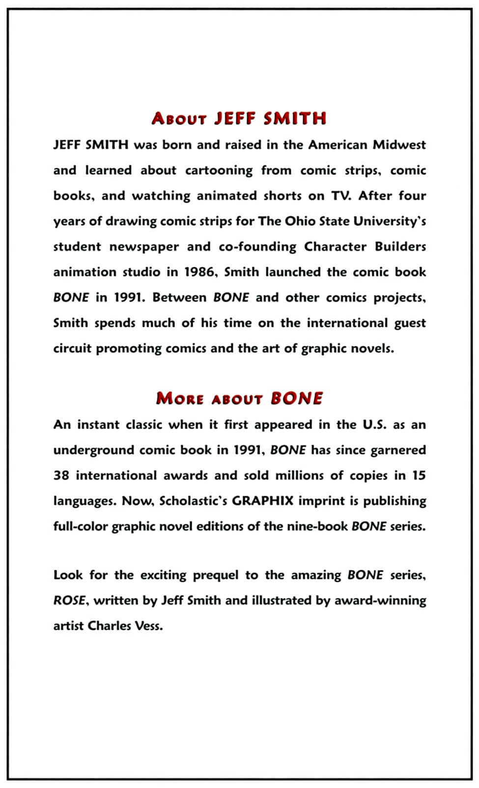 about page of bone 9 crown of horns graphic novel