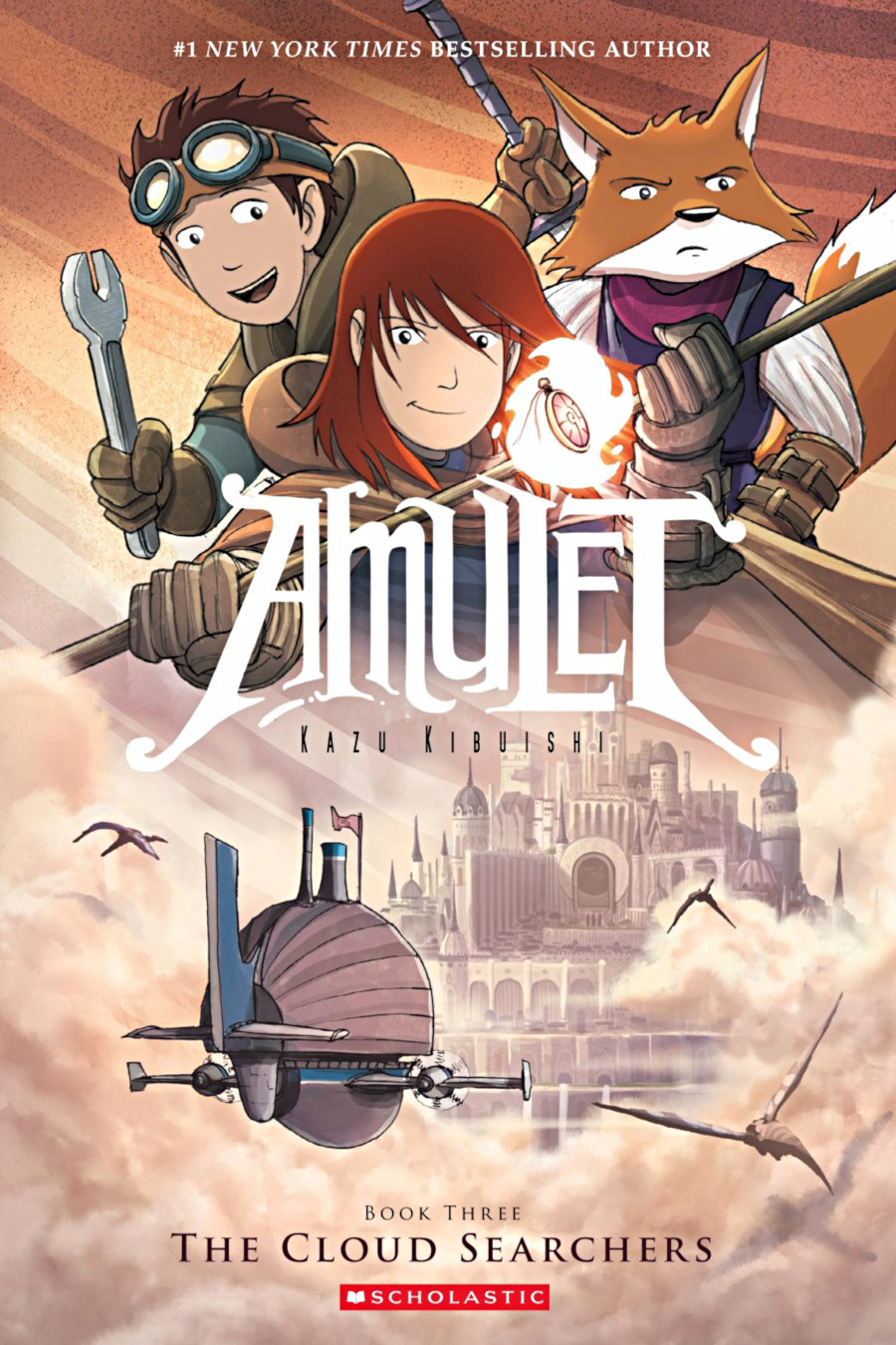 cover page of amulet 3 cloud searchers graphic novel by kazu kibuishi